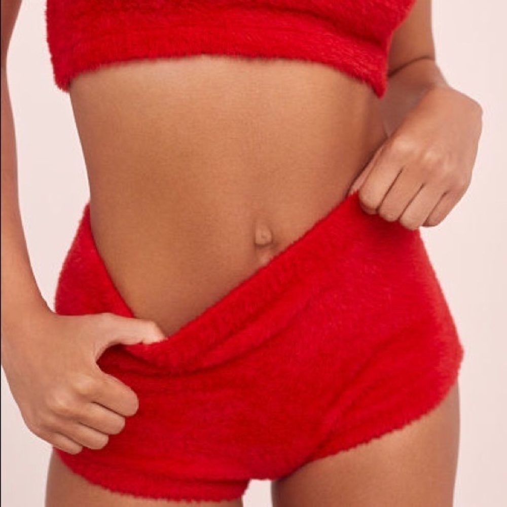 For Love And Lemons Fiona Sleep Shorts Faux Mohair Red XS NEW